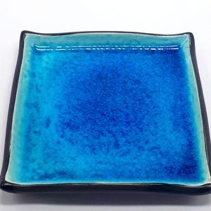 Pier One Aqua/Turquoise Glazed Candle Jewelry Plate